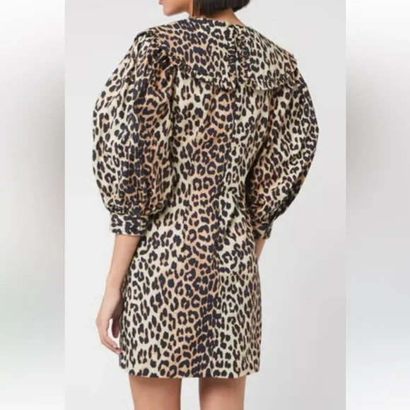 Ganni Leopard Cotton Poplin Mini Dress - Picture 5 of 15